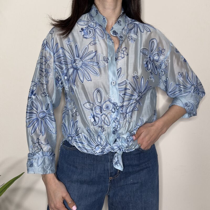 SUSY MIX - Camicia ricamo celeste