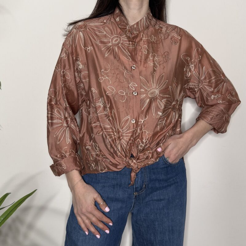 SUSY MIX - Camicia ricamo tabacco