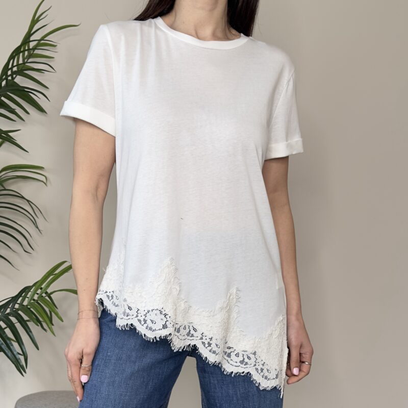 TENSIONE IN - T-shirt pizzo sul fondo naturale