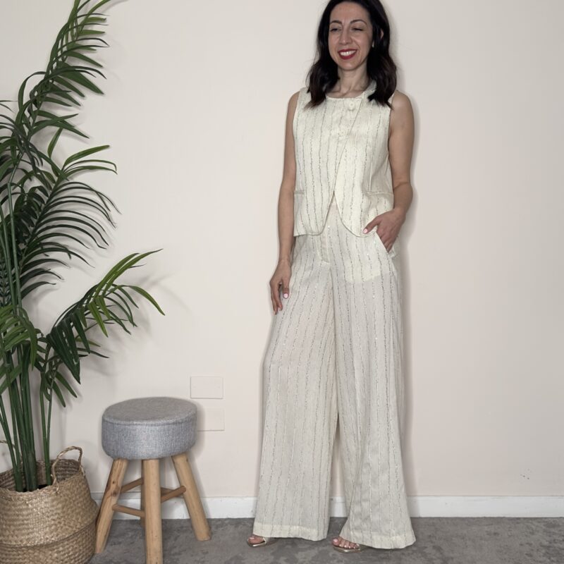 TENSIONE IN - Pantalone palazzo ecru'