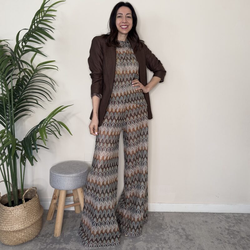 TENSIONE IN - Pantalone palazzo fantasia chevron