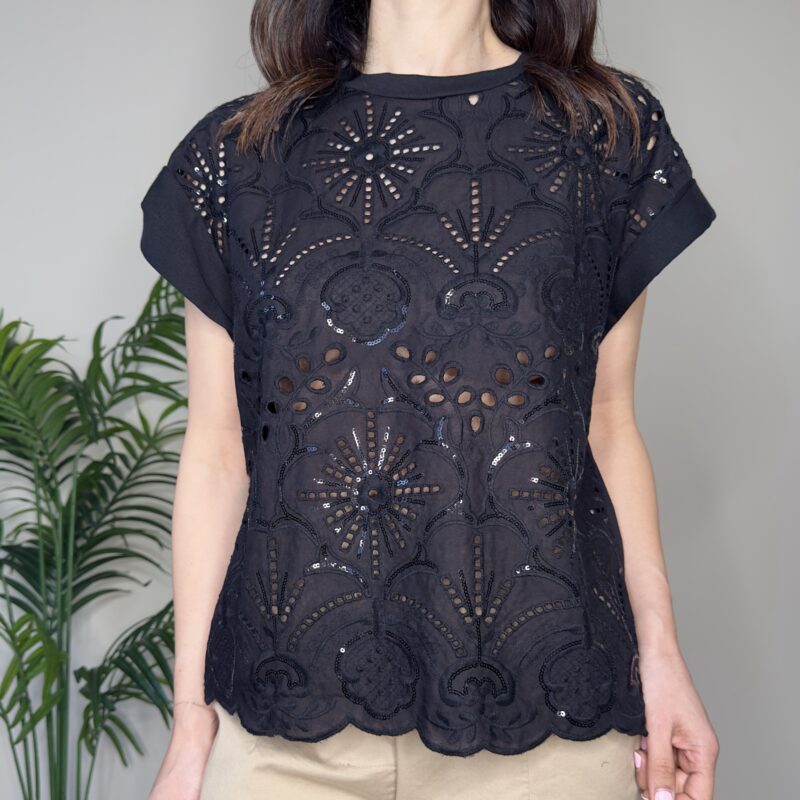 TENSIONE IN - T-shirt macramè nera