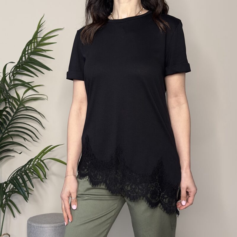 TENSIONE IN - T-shirt pizzo sul fondo nero