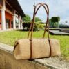 Borsa baguette rafia e pelle cuoio