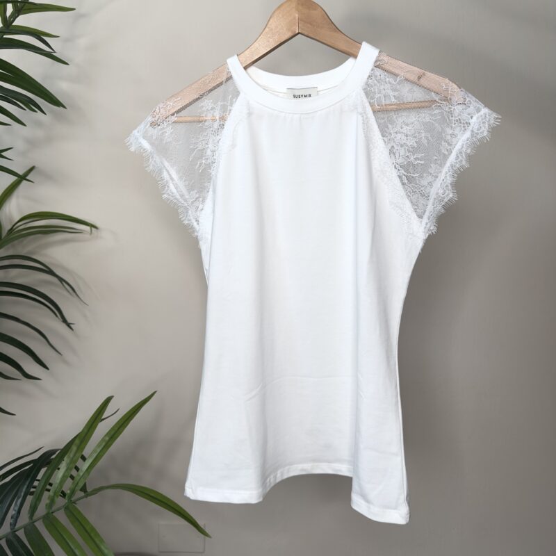 SUSY MIX - T-shirt manica pizzo bianca