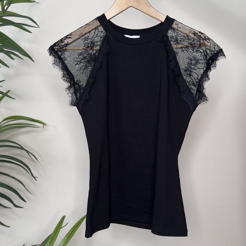 SUSY MIX - T-shirt manica pizzo nero