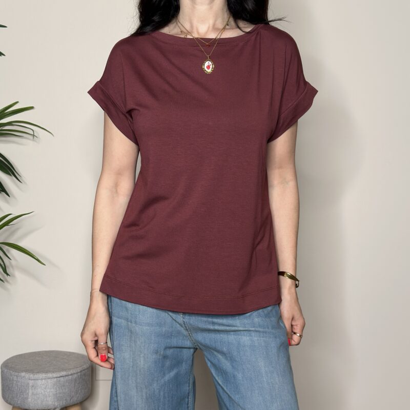VICOLO - Maglia basic vino manica corta