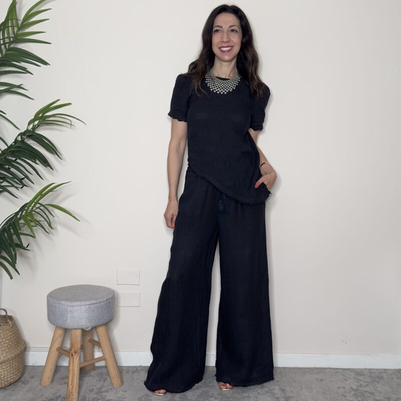 TENSIONE IN - Pantalone palazzo blu lino