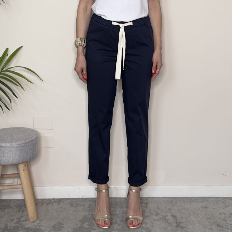 VICOLO - Pantalone blu con elastico in vita