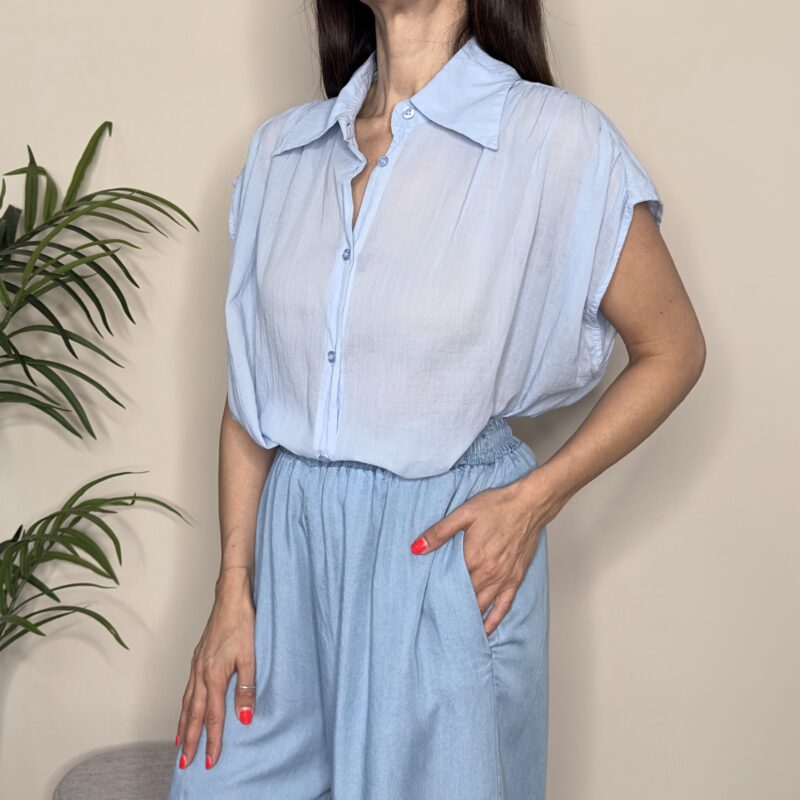 TENSIONE IN - Camicia mussola colletto celeste