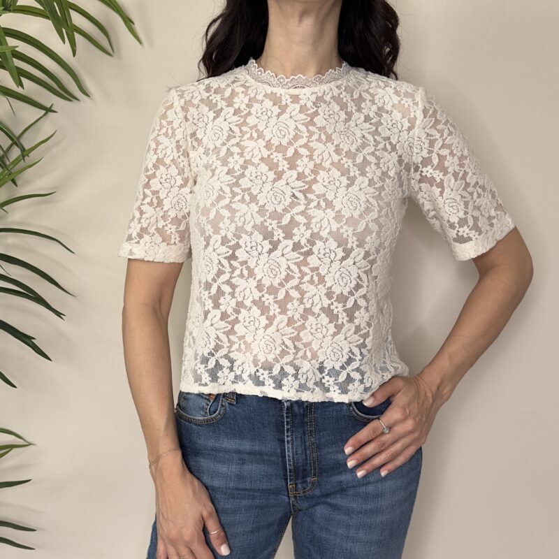 SUSY MIX - Blusa pizzo mezza manica burro
