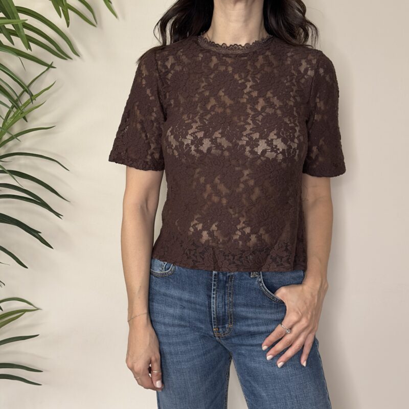 SUSY MIX - Blusa pizzo mezza manica moro