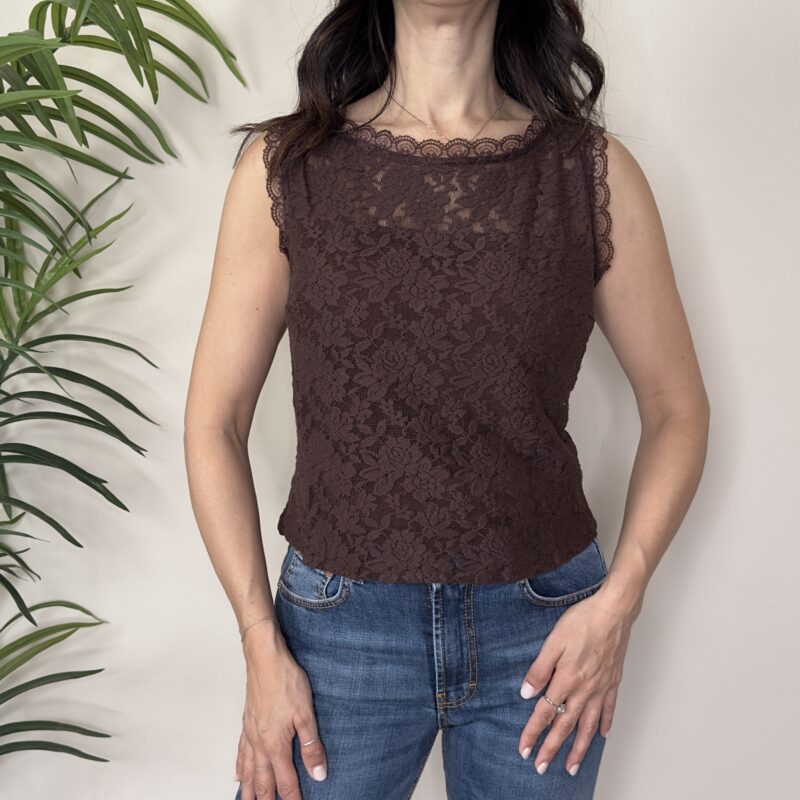 SUSY MIX - Top pizzo smanicato moro