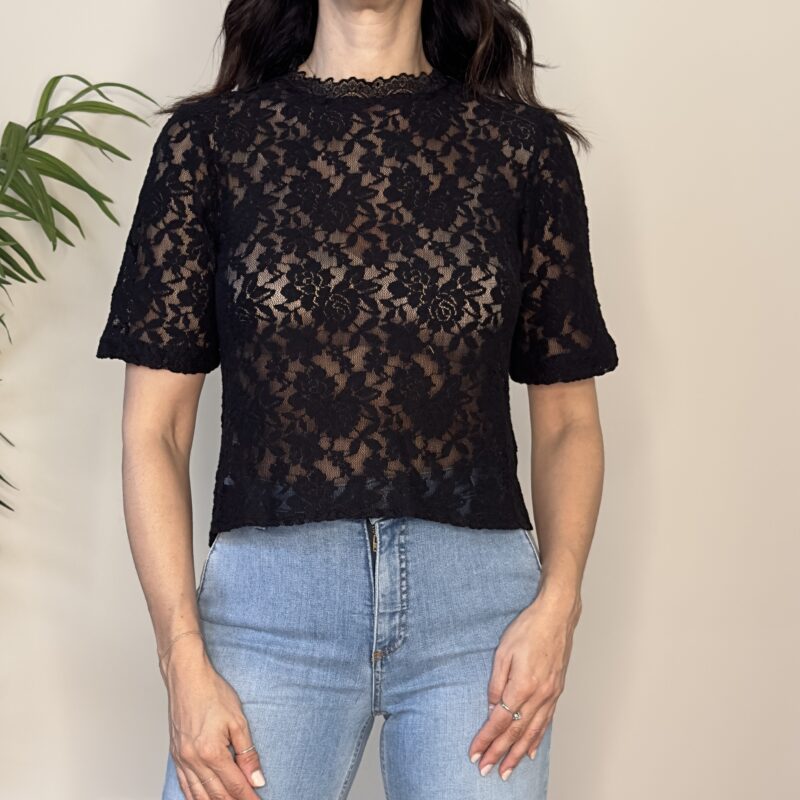 SUSY MIX - Blusa pizzo mezza manica nero
