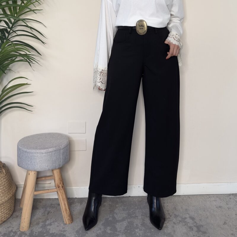 TENSIONE IN - Pantalone barrel nero con cintura