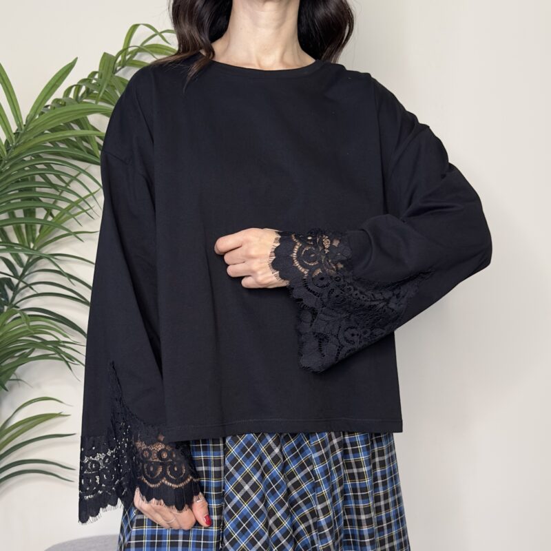 TENSIONE IN - T-shirt pizzo manica lunga nero