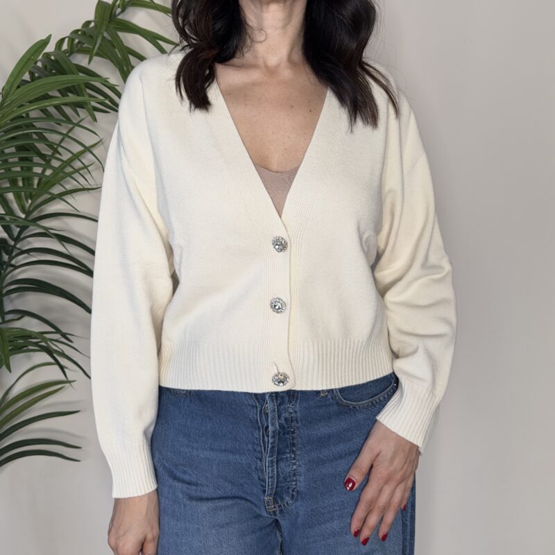 VICOLO - Cardigan bottone gioiello panna