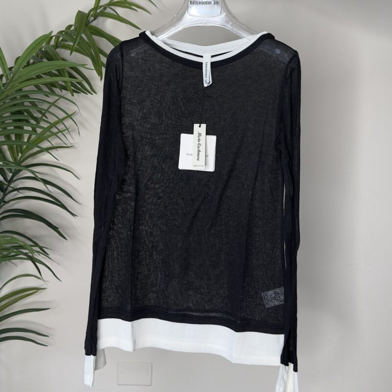 TENSIONE IN - Maglia nero bordo bianco