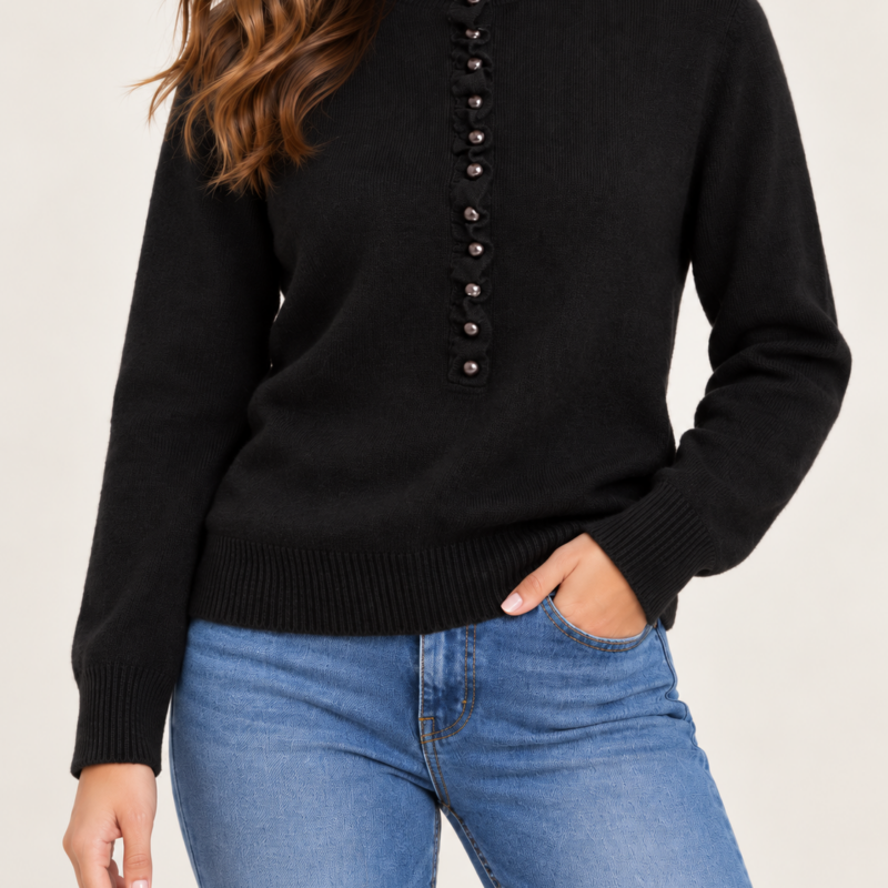 HAVEONE - Pull bottoncini rouches nero