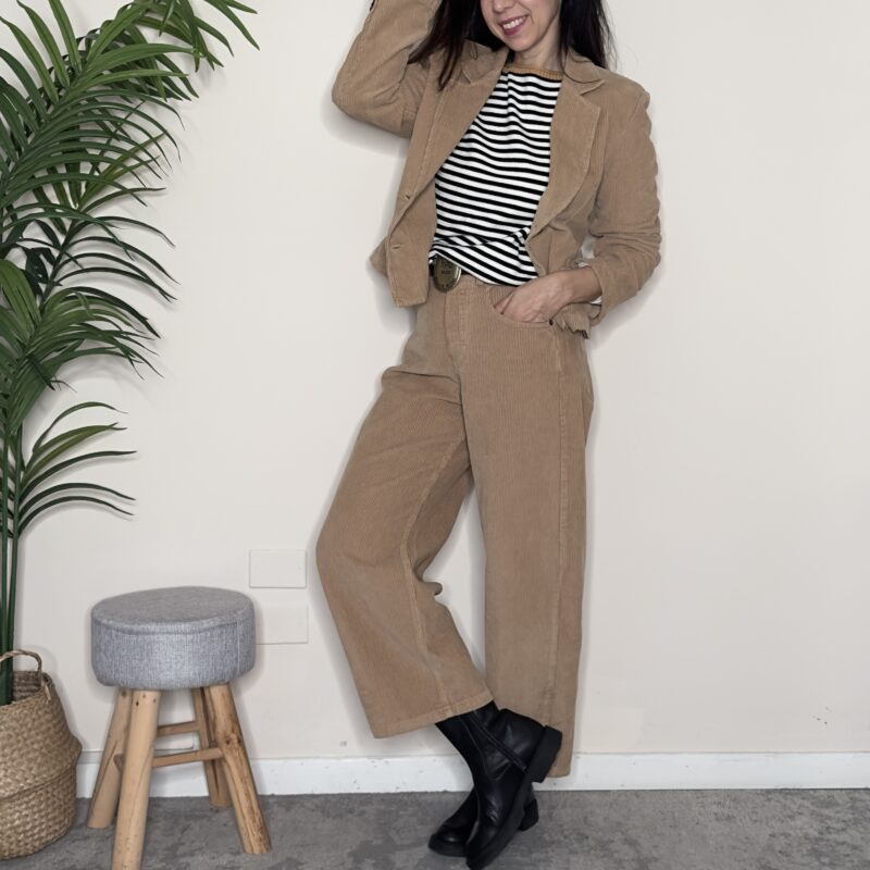 TENSIONE IN - Pantalone barrel cammello velluto