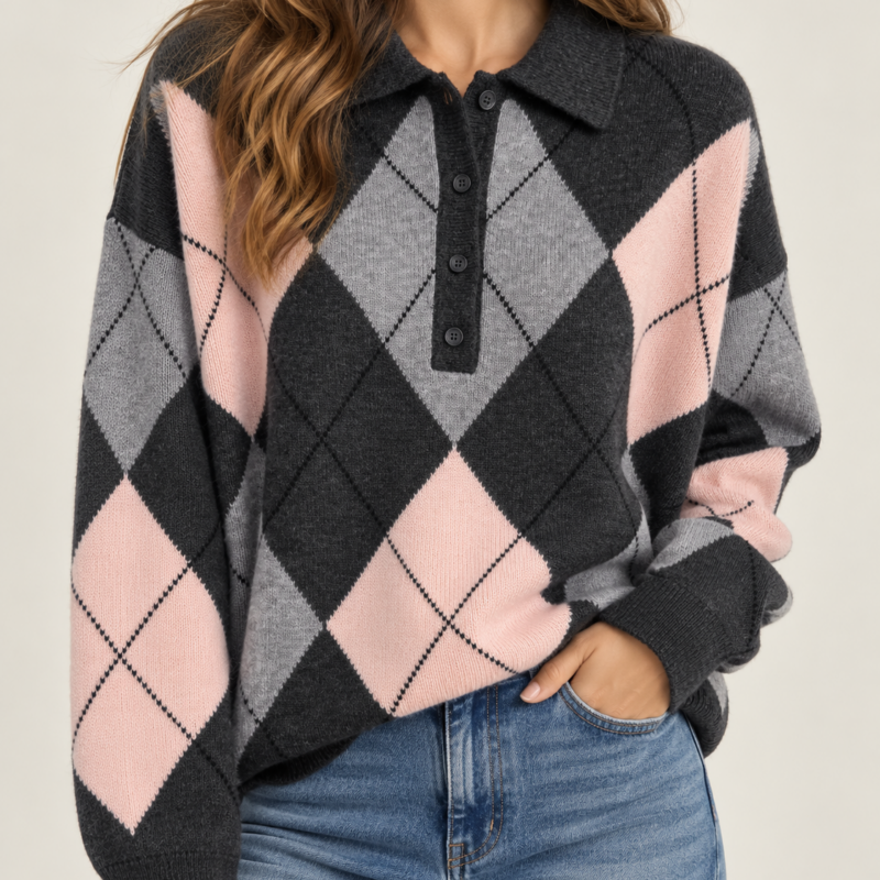 TENSIONE IN - Maglione rombi grigio